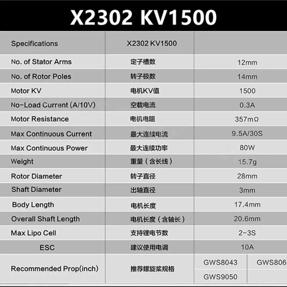 Sunnysky F3P Indoor Power Motor, X2302 KV15OO No. of Stator Arms 3713 12mm