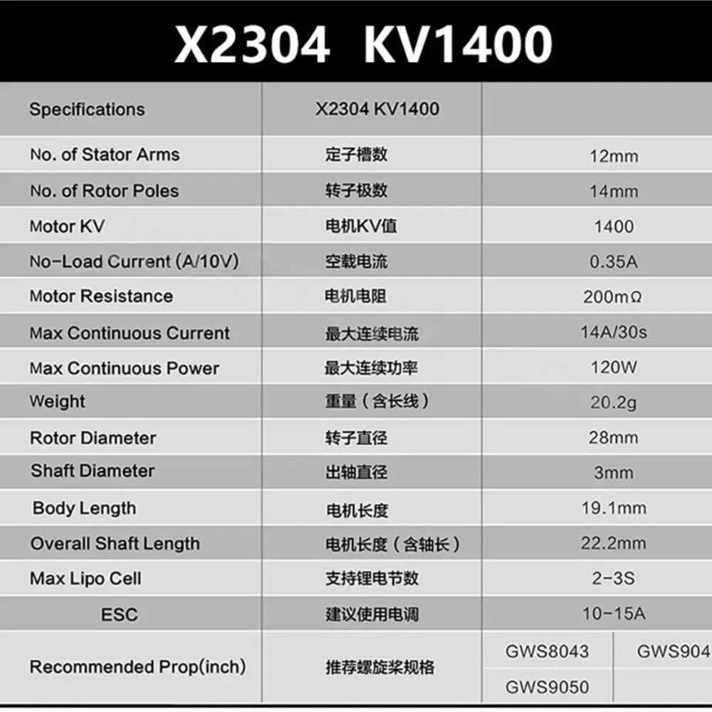 Sunnysky F3P Indoor Power Motor, X2304 KV14OO No. of Stator Arms 2703 12mm
