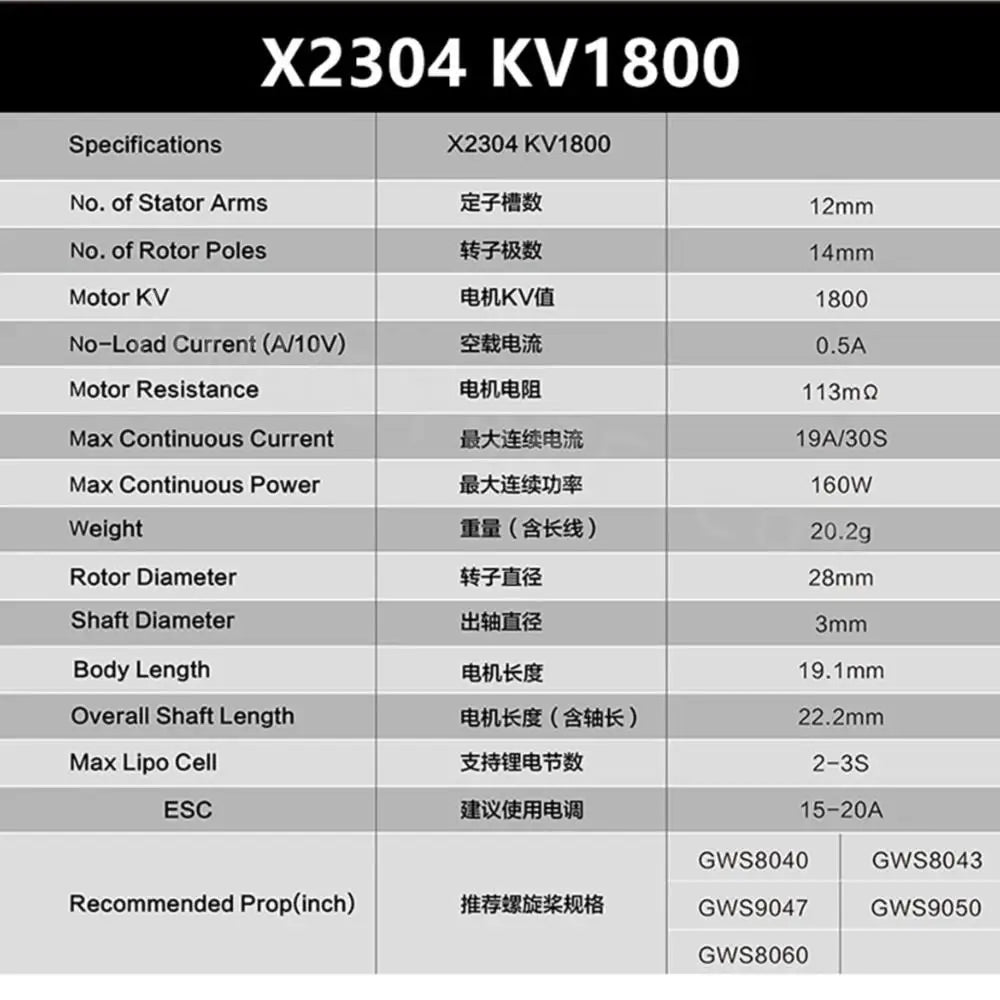 Sunnysky F3P Indoor Power Motor, X2304 KV1800 No. of Stator Arms 2703 12mm