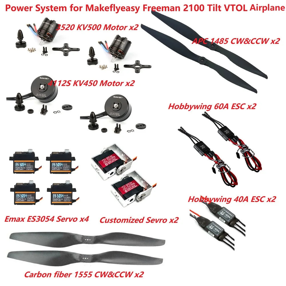 نظام طاقة 6 كجم لـ Makeflyeasy Freeman 2100 Tilt VTOL موصى به من المصنع 7 Power System for Makeflyeasy Freeman 2100 Tilt VTOL Airplan