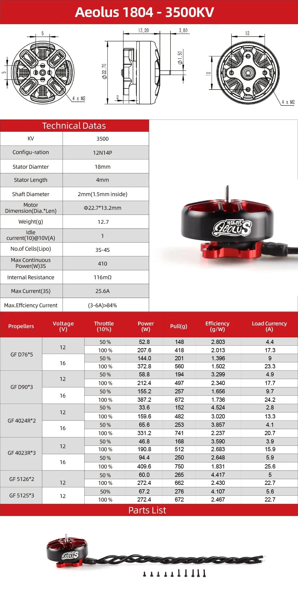 1/4PCS HGLRC MOTOR, HGLRC AEOLUS 1804 3500KV Brushless Motor Motor:K