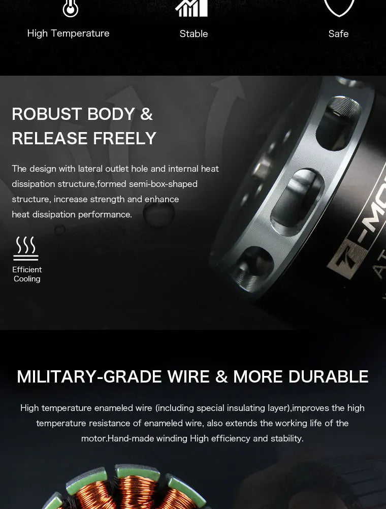 T-MOTOR, design with lateral outlet hole and internal heat dissipation structure formed semi-box