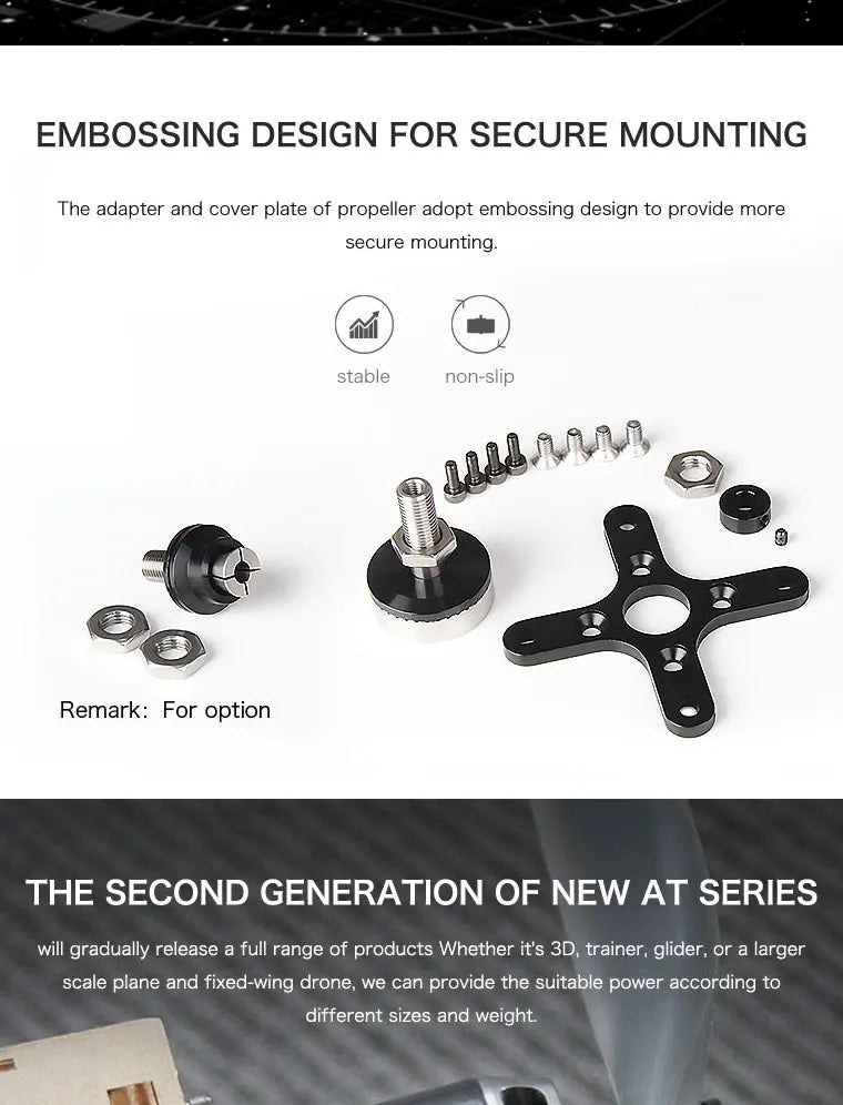 T-MOTOR, propeller adapter and cover plate adopt embossing design to provide more secure mounting