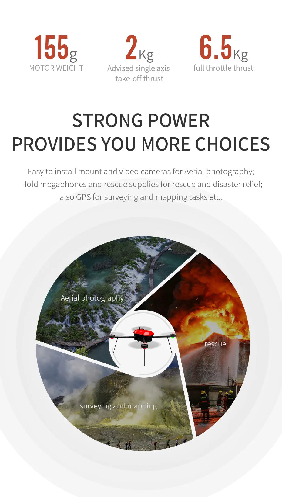 T-MOTOR, 155g 2kg 6.5kg MOTOR WEIGHT Advised single axis