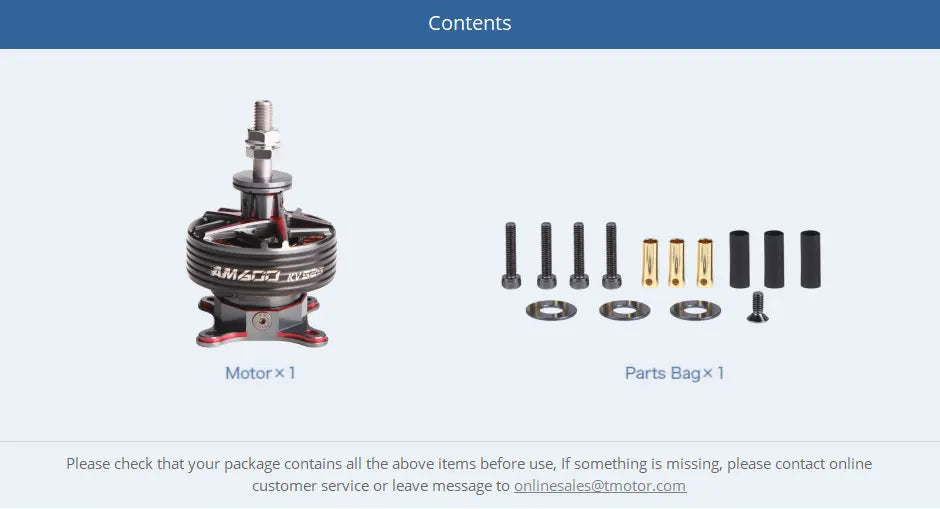 T-MOTOR, amACA Motorx 1 Parts Bagx 1 check that your 'package contains all