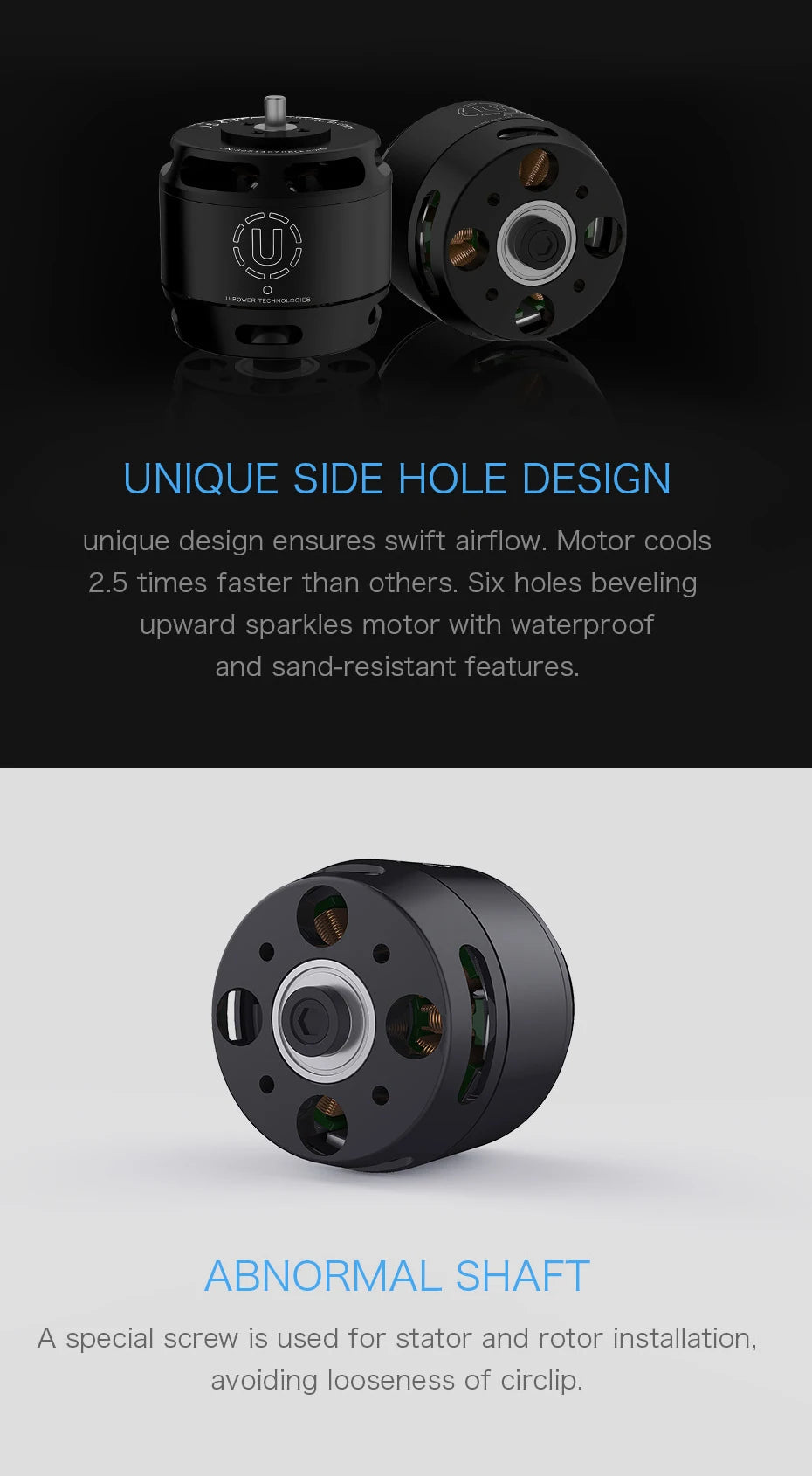 T-MOTOR U5 KV400 Outrunner Brushless Motor Max Thrust 2.9KG U-Power Series For FPV UAV Aircraft Multirotor Copter Drones 8 T-MOTOR, UNIQUE SIDE HOLE DESIGN ensures swift airflow . motor cools