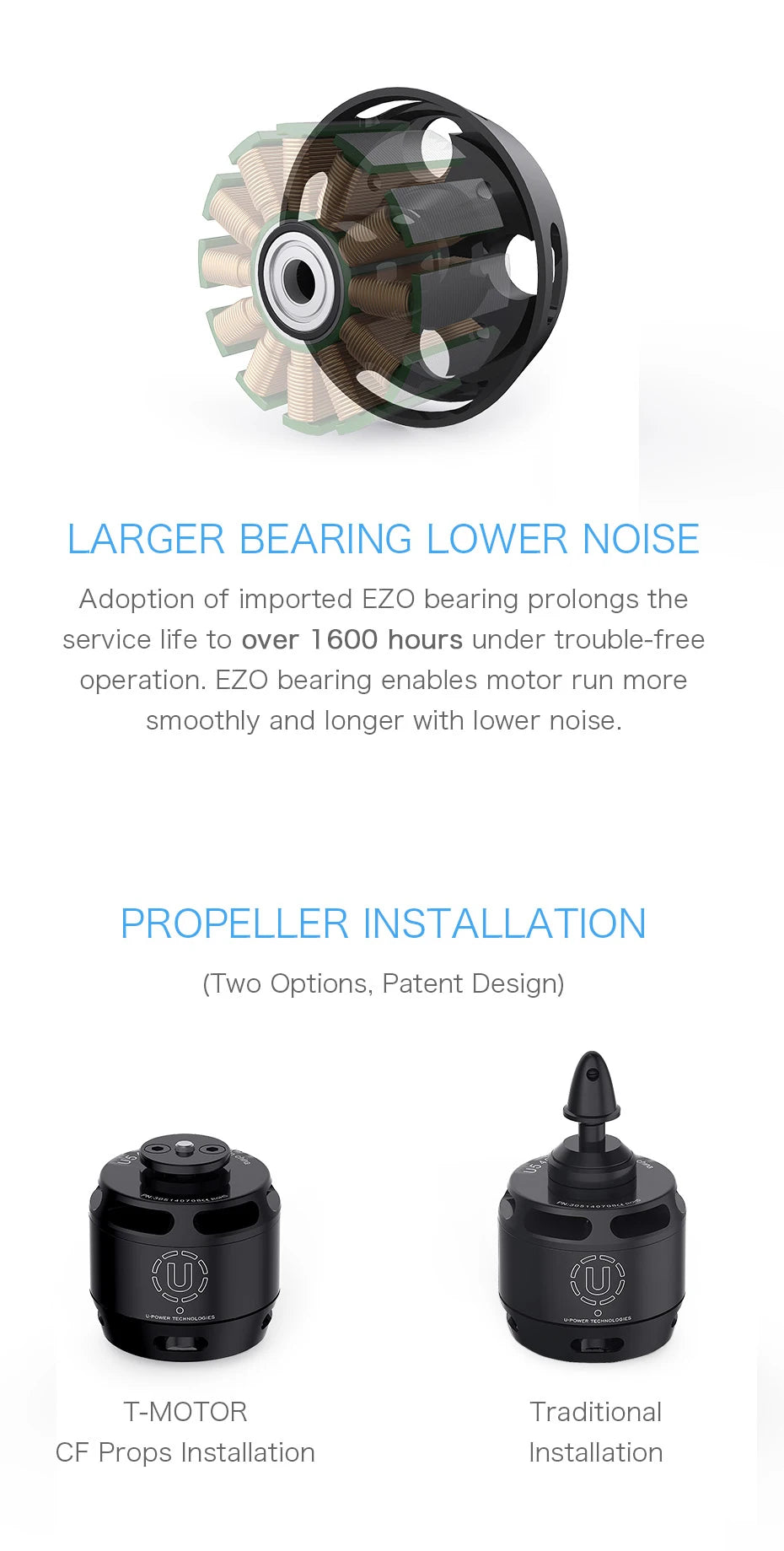 T-MOTOR U5 KV400 Outrunner Brushless Motor Max Thrust 2.9KG U-Power Series For FPV UAV Aircraft Multirotor Copter Drones 10 T-MOTOR, LARGER BEARING LOWER NOISE Adoption of imported EZO bearing