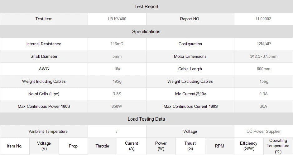 T-MOTOR U5 KV400 Outrunner Brushless Motor Max Thrust 2.9KG U-Power Series For FPV UAV Aircraft Multirotor Copter Drones 13 T-MOTOR, 195g Weight Excluding Cables 156g Noof Cells (L
