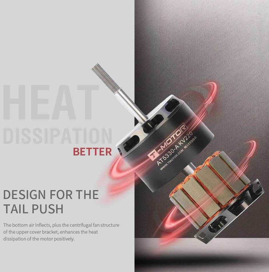T-motor, the bottom air inflects; plus the centrifugal fan structure of the upper cover
