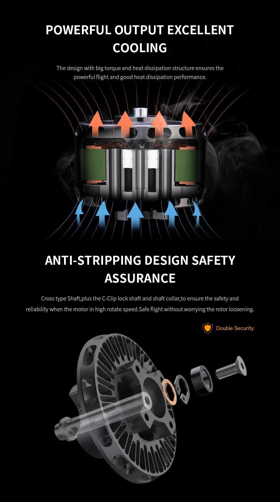 T-motor, ANTI-STRIPPING DESIGN SAFETY ASSURANCE Cross type shaft