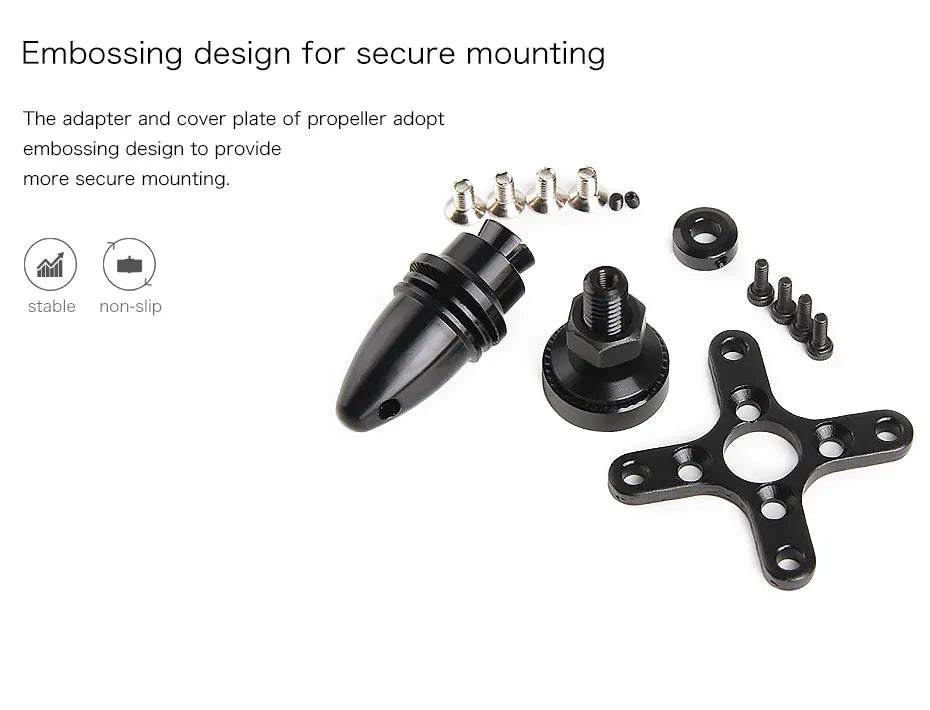 T-MOTOR, propeller adapter and cover plate adopt embossing design for secure mounting .
