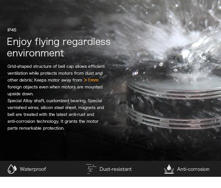 T-Motor MN501-S KV360 5.3KG Thrust Navigator Series Brushless Electrical Motor For For Aircraft Multirotor Copters RC Drones 10 T-Motor, IP45 Enjoy flying regardless environment Grid-shaped structure of bell cap allows efficient ventilation while protects