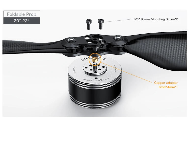 T-Motor MN501-S KV360 5.3KG Thrust Navigator Series Brushless Electrical Motor For For Aircraft Multirotor Copters RC Drones 17 T-Motor, Foldable 20"-22" M3" Omm Mounting Screw"2 4? Copper