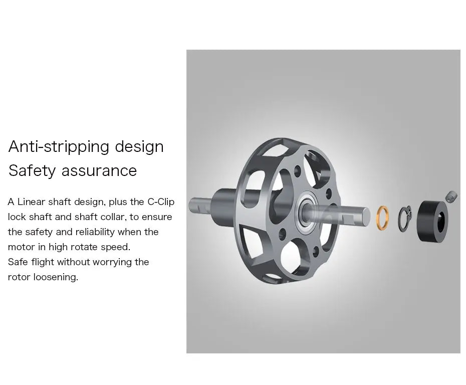 T-MOTOR, anti-stripping design Safety assurance A Linear shaft design; plus the C-C
