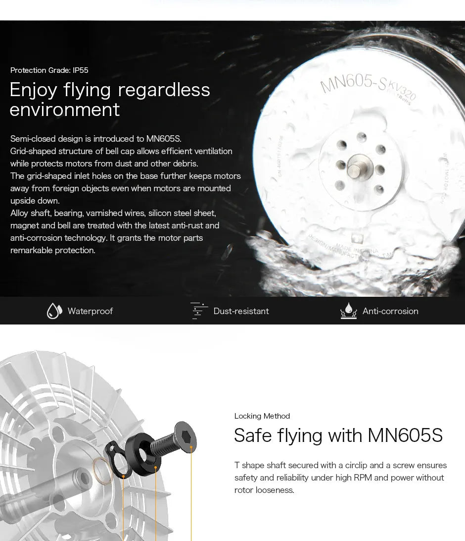2Pcs/Set T-motor, grid-shaped structure of bell cap allows efficient ventilation while protects motors from dust and other