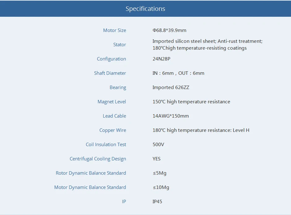 2Pcs/Set T-motor, Specifications Motor Size 068.8*39.9mm Imported silicon steel sheet;