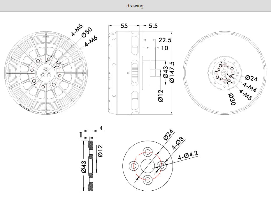 T-MOTOR U15-2.0 KV100 Brushless Motor SPECIFICATION