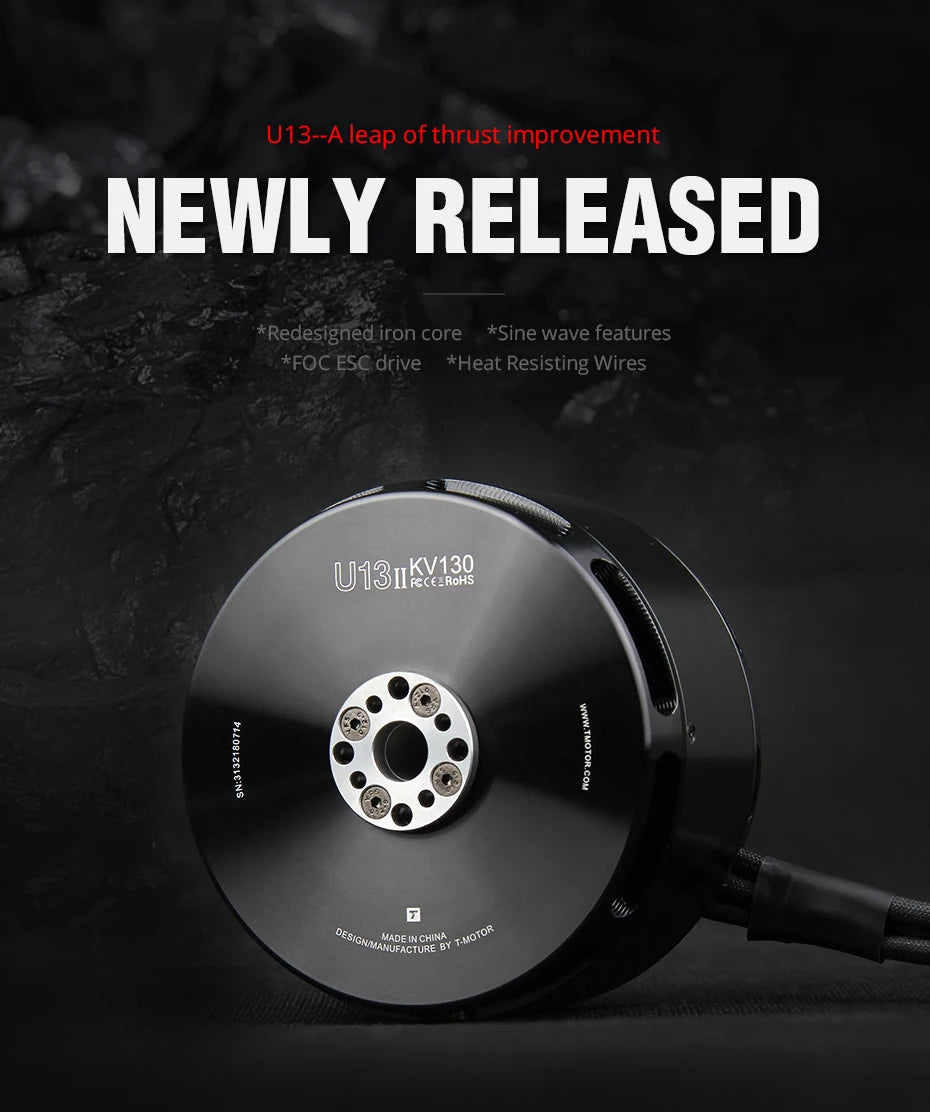 T-MOTOR U13 II KV65 KV130 Motor Big Thrust 24KG Brushless Outrunner Motor for Heavy Lift Load Quadcopter Industrial Appplication 5 T-MOTOR, U13-A leap of thrust improvement NEWLY RELEASED #Redesigned iron core