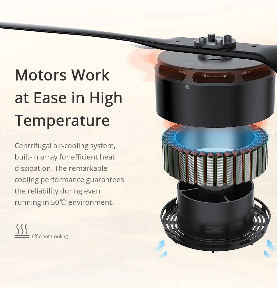 T-MOTOR U13 II KV65 KV130 Motor Big Thrust 24KG Brushless Outrunner Motor for Heavy Lift Load Quadcopter Industrial Appplication 10 T-MOTOR, the remarkable cooling performance guarantees the reliability during even running in 508C environment . SSS