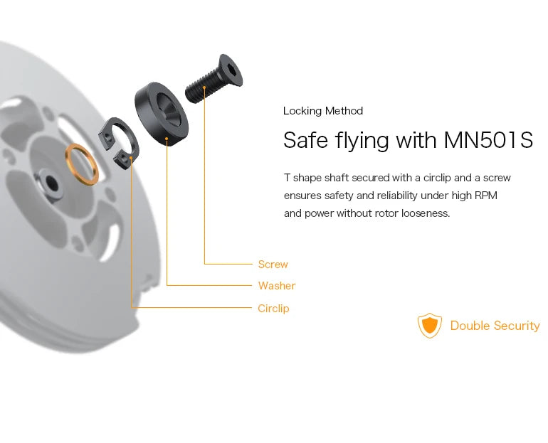 T-Motor, MNSOI S T shape shaft secured with circlip and screw ensures safety and