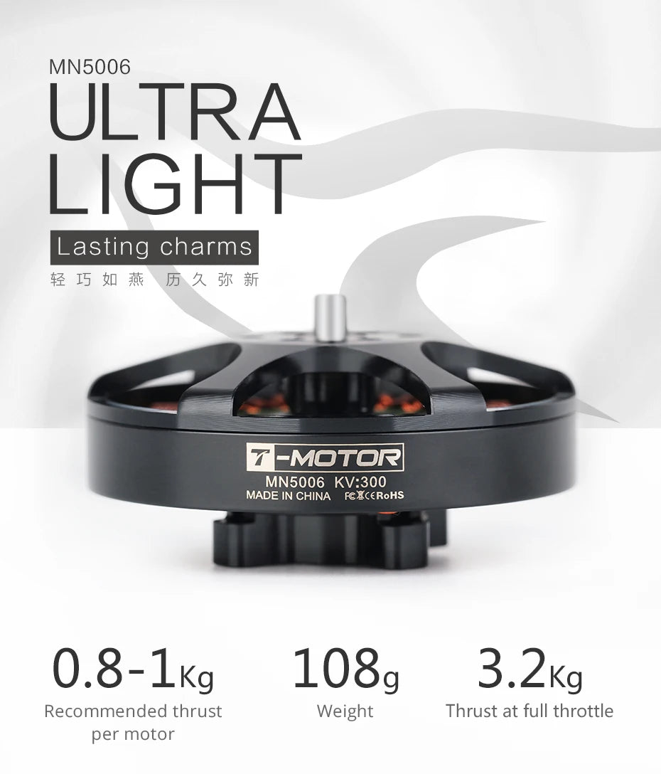 T-motor MN5006 KV300 KV450 Brushless Motor Antigravity Light Efficient 4-6S 3KG Trust Fit For P17x5.8 / P18x6.1" 7 T-motor, MN5OO6 ULTRA LIGHT Lasting charms #2 I5 b