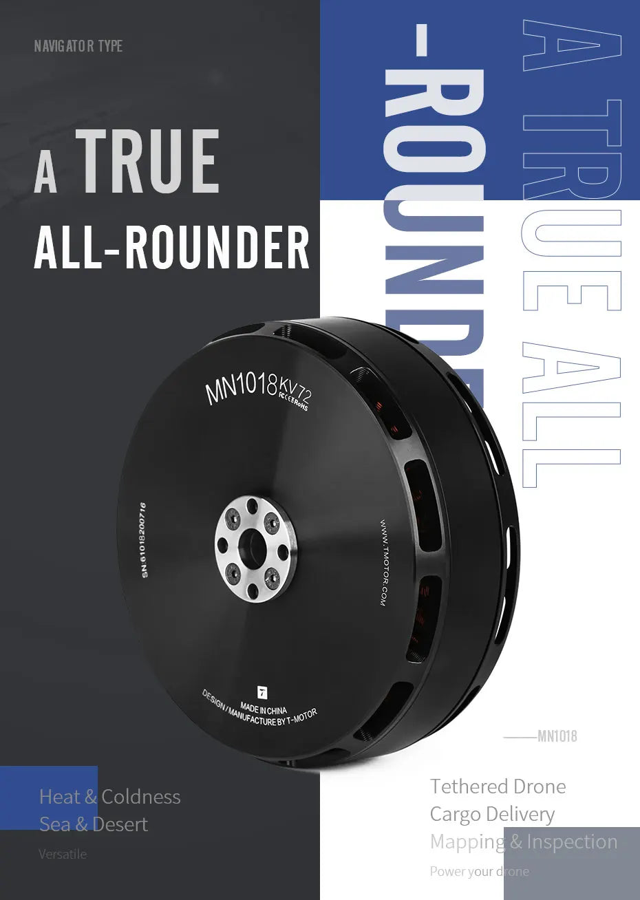 T-motor MN1010 KV135 KV90 Brushless Motor 6-12S 21.5KG Thrust Navigator Type Outrunner Drone Motor for Multirotor RC Drone Racing Quadcopter 7 T-motor, NCHINA MNL018 Tethered Drone Heat & Coldness