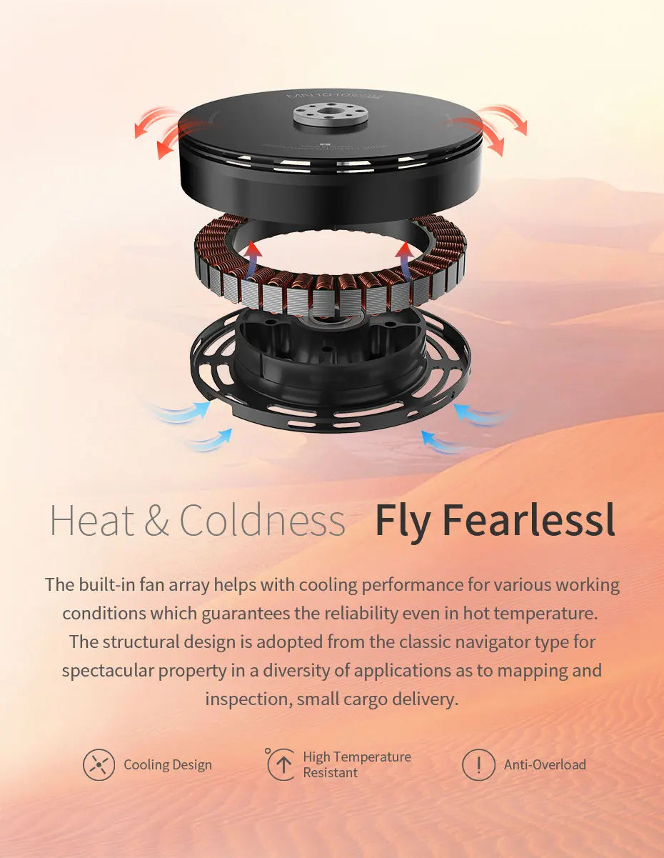 T-motor MN1010 KV135 KV90 Brushless Motor 6-12S 21.5KG Thrust Navigator Type Outrunner Drone Motor for Multirotor RC Drone Racing Quadcopter 8 T-motor, built-in fan array helps with cooling performance for various working conditions . the structural design is