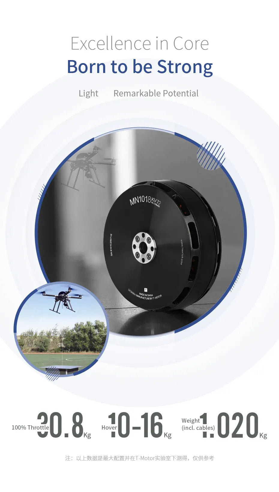 T-motor MN1010 KV135 KV90 Brushless Motor 6-12S 21.5KG Thrust Navigator Type Outrunner Drone Motor for Multirotor RC Drone Racing Quadcopter 9 T-motor, Excellence in Core Born to be Strong Light Remarkable Potential MN1O18k22