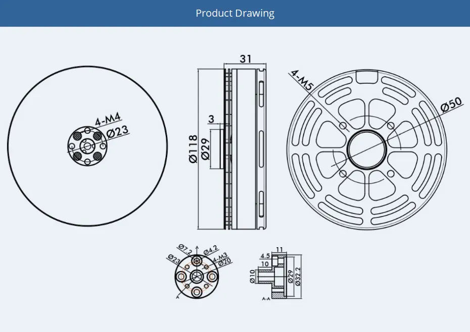 T-motor MN1010 KV135 KV90 Brushless Motor 6-12S 21.5KG Thrust Navigator Type Outrunner Drone Motor for Multirotor RC Drone Racing Quadcopter 11 T-motor MN1010 KV135 KV90 Brushless Motor SPEC