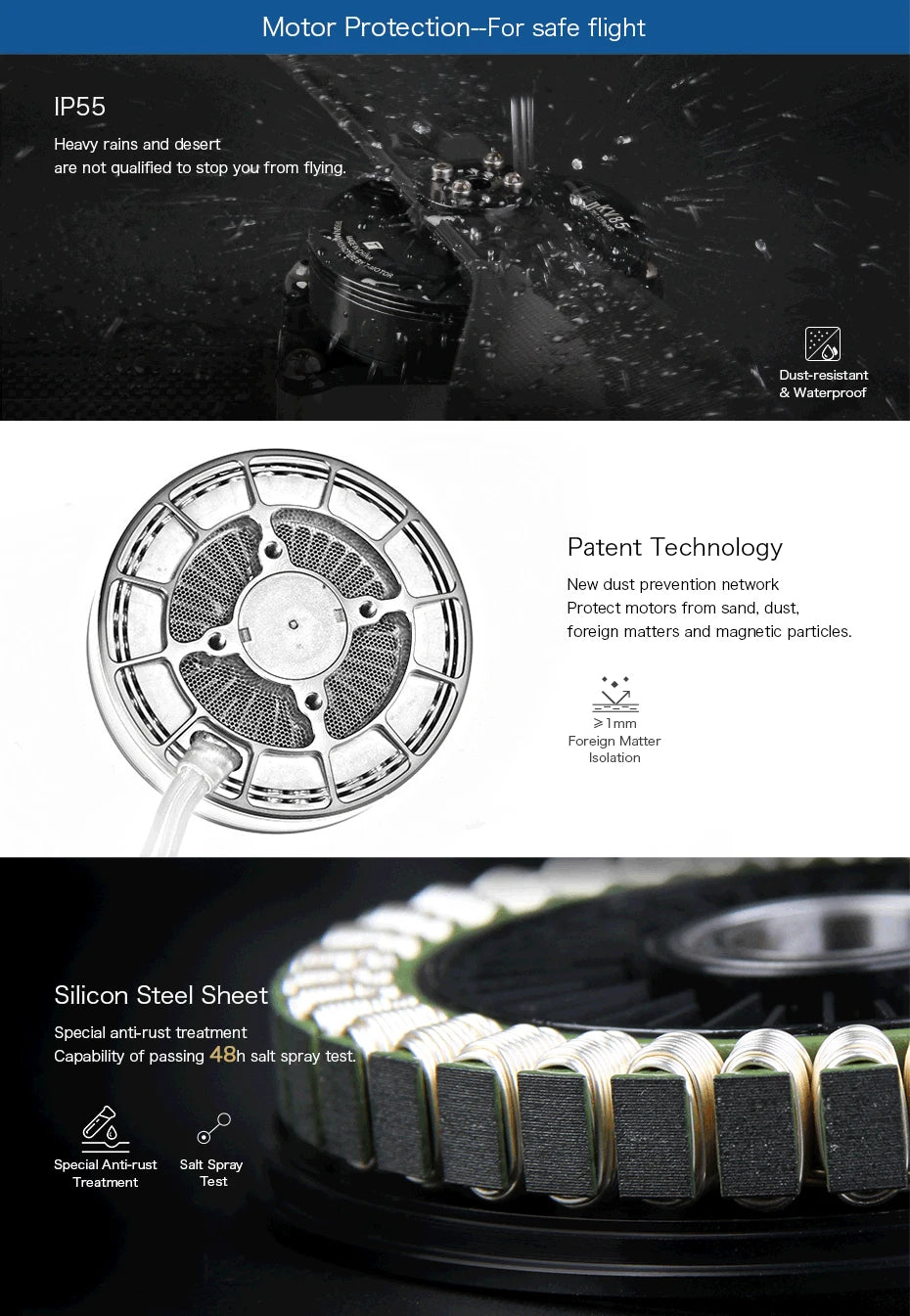 T-motor, Patent technology protects motors from sand, dust; foreign matters and magnetic particles 