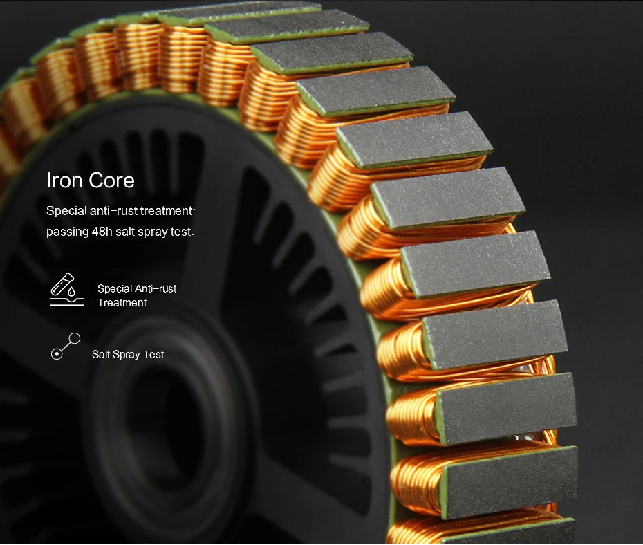 T-motor, Iron Core Special anti-rust treatment: passing 48h salt spray test Special Anti-rust Treatment