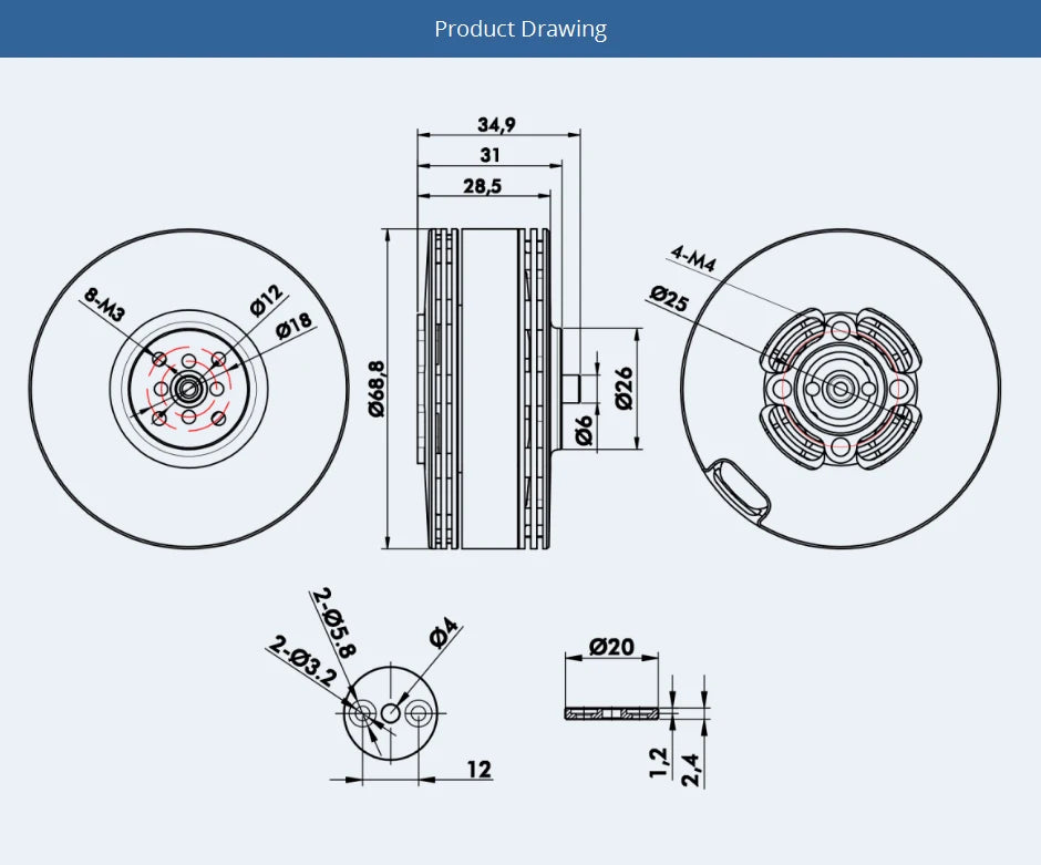 2Pcs/Set T-motor, T-motor MN601-S KV320 Brushless Motor SPECIFIC