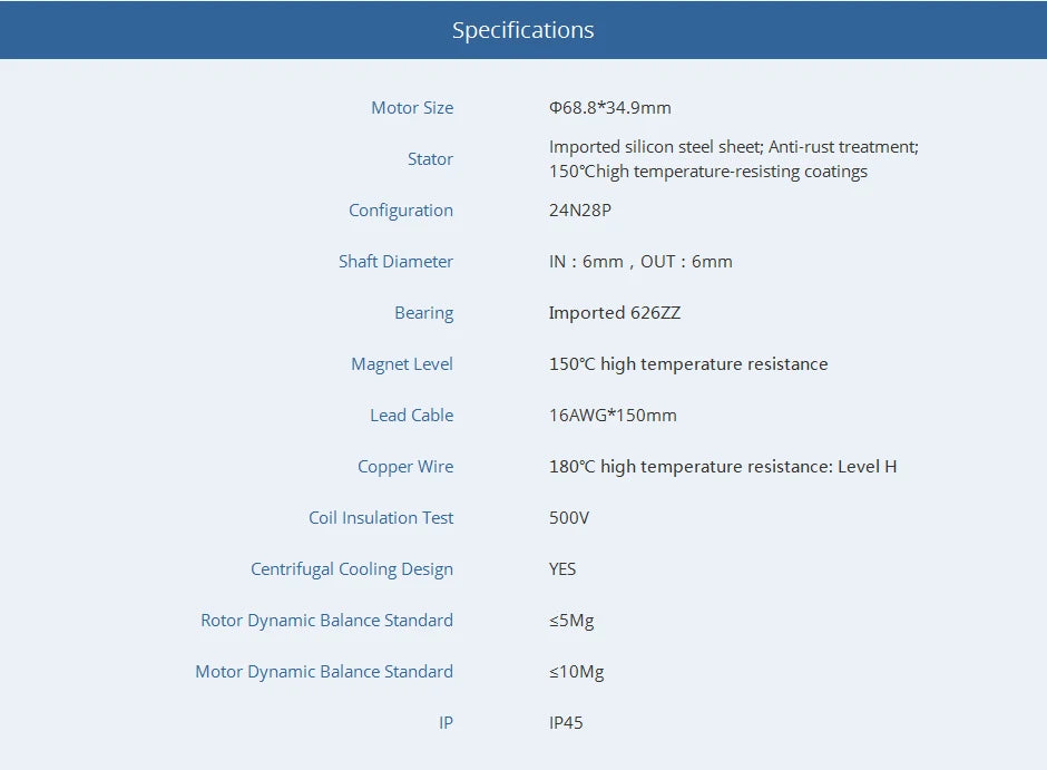 2Pcs/Set T-motor, Specifications Motor Size 068.8*34.9mm Imported silicon steel sheet; Anti