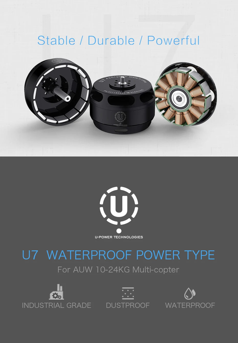 T-MOTOR U7 420KV 4.6KG Thrust U-POWER MOTOR Professional Brushless Powerful Motor For UAV Drones 12 T-MOTOR, Stable Durable Powerful U-POWER TECHNOLOGIES U7 WA