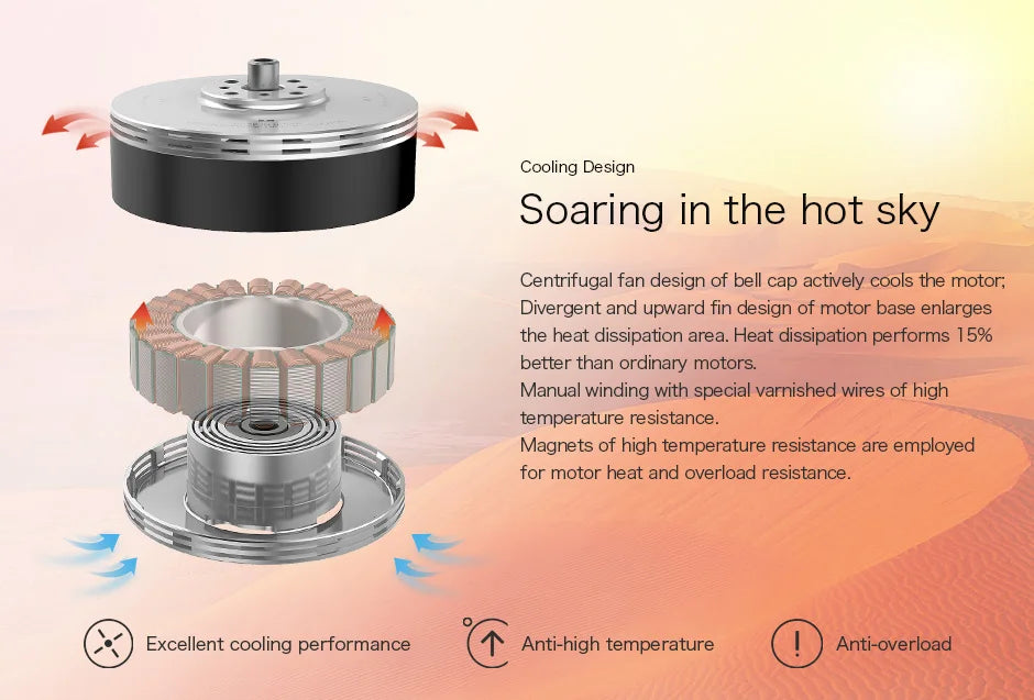 2Pcs/Set T-motor, bell cap actively cools the motor; Divergent and upward fin design of motor base en