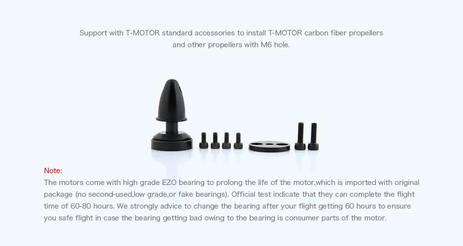 2 pcs/set T-motor, high grade EZO bearing to prolong the life of the motor . official test indicate that