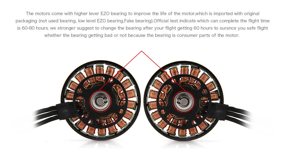 2 pcs/set T-motor, the motors come with higher lever EZO bearing to improve the life of the motor 