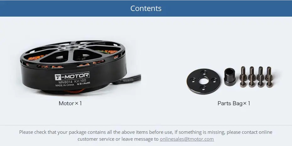 T-motor, If something is missing, please contact online customer service or leave message t0 onlnes