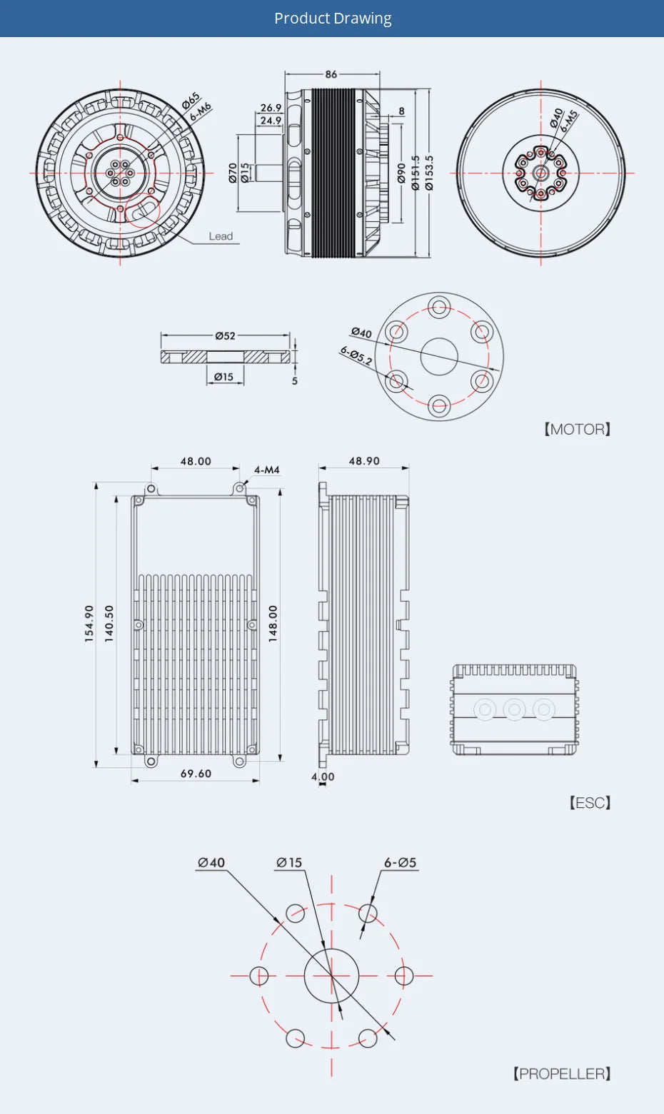 T-MOTOR U15XL KV38 100kg Thrust 23KW 100V