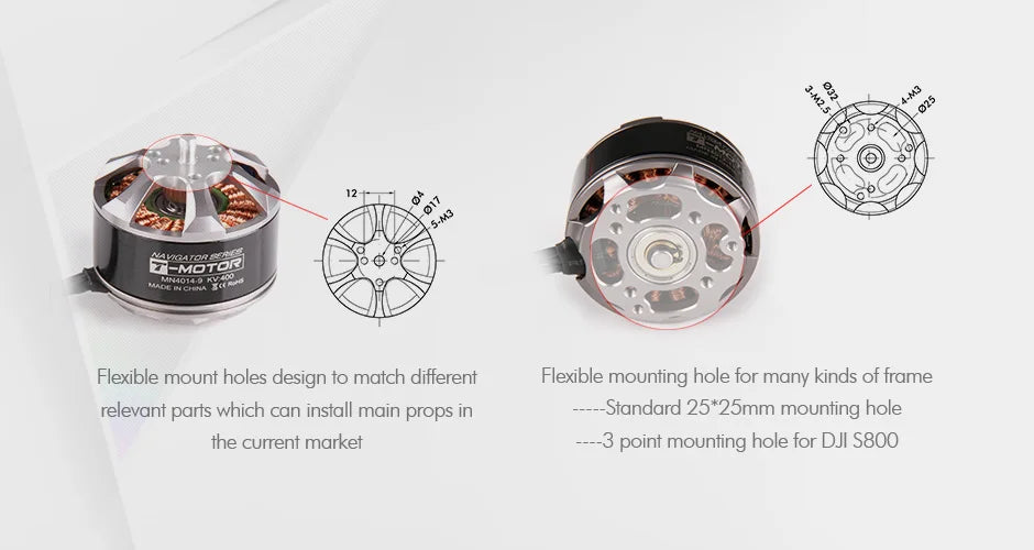 T-motor MN4014 KV330 2.6KG Thrust High Performance Outrunner Brushless Motor For DCL UAV RC Drones Rotors Copters Heavy Multi-rotor 11 T-motor, aen Hhanatt FEh Flexible mount holes design to match different Flexible mounting