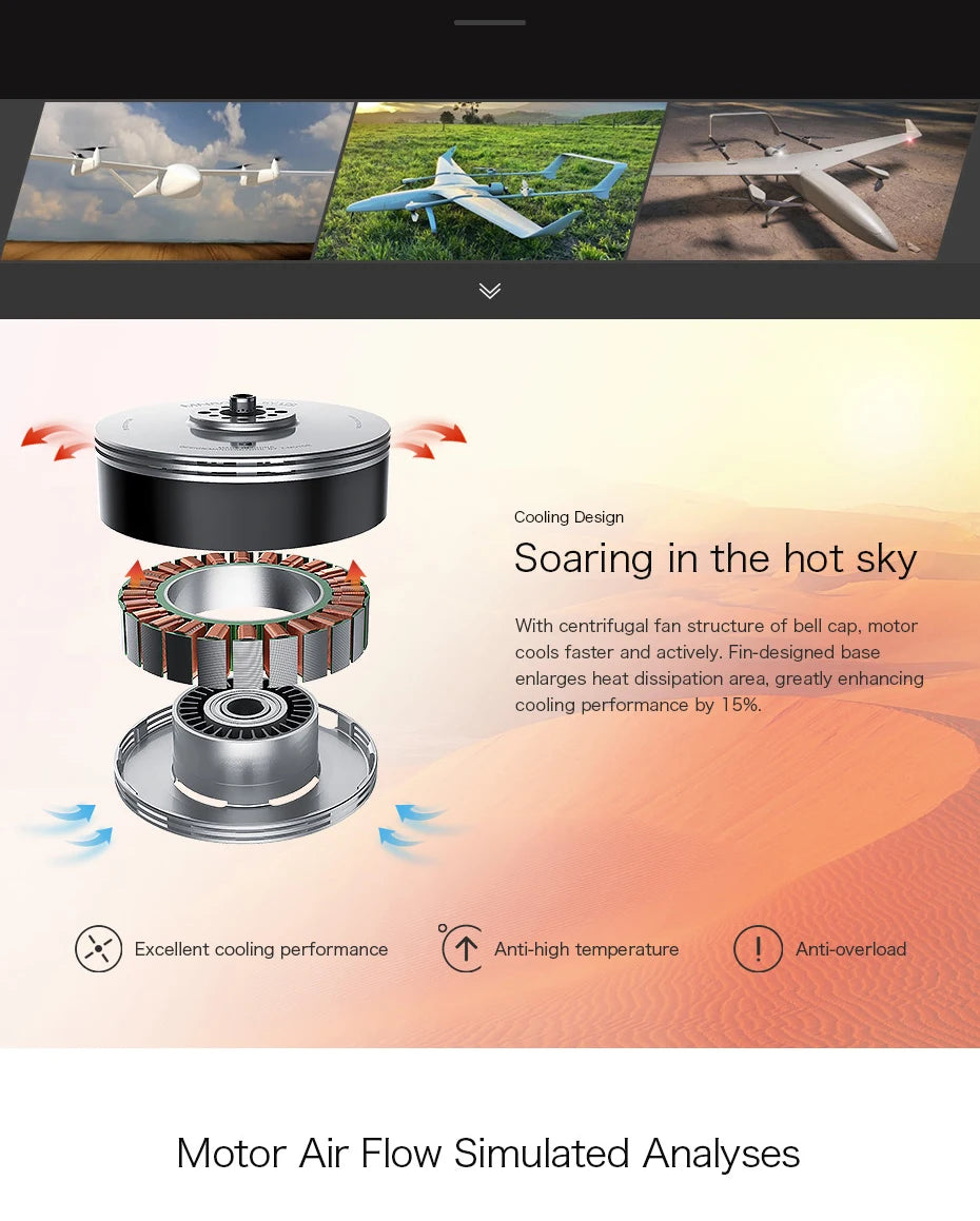 T-motor, bell cap enlarges heat dissipation area, greatly enhancing cooling performance