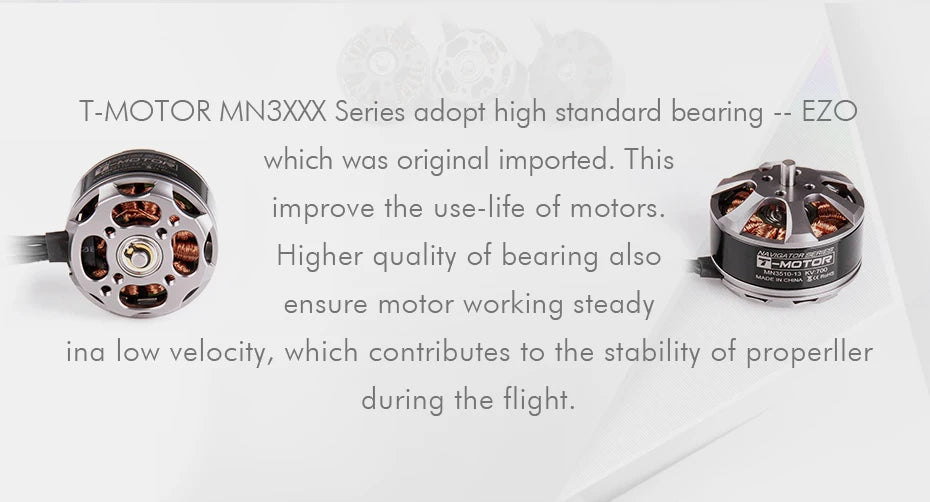 محرك T-motor MN3508-29 KV580 - محرك دفع 1.9 كجم بدون فرشاة للتحكم في الراديو للمروحية بدون طيار متعددة الدوارات 10 T-motor, T-MOTOR MN3XXX adopt high standard bearing EZO which was