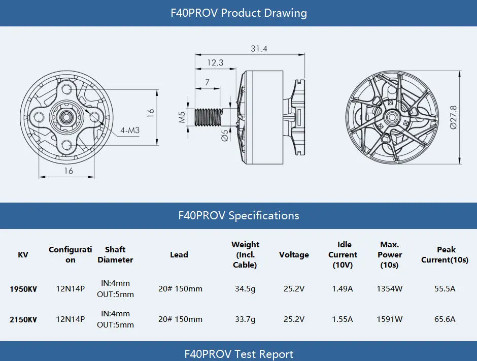 T-motor, F4OPROV Specifications Weight Idle Max: Configurati Shaft Peak