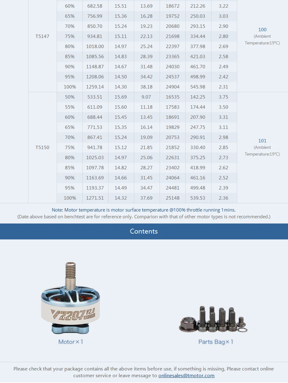 T-motor FPV V2207 V2.0 Brushless Motor SPECIFICATION