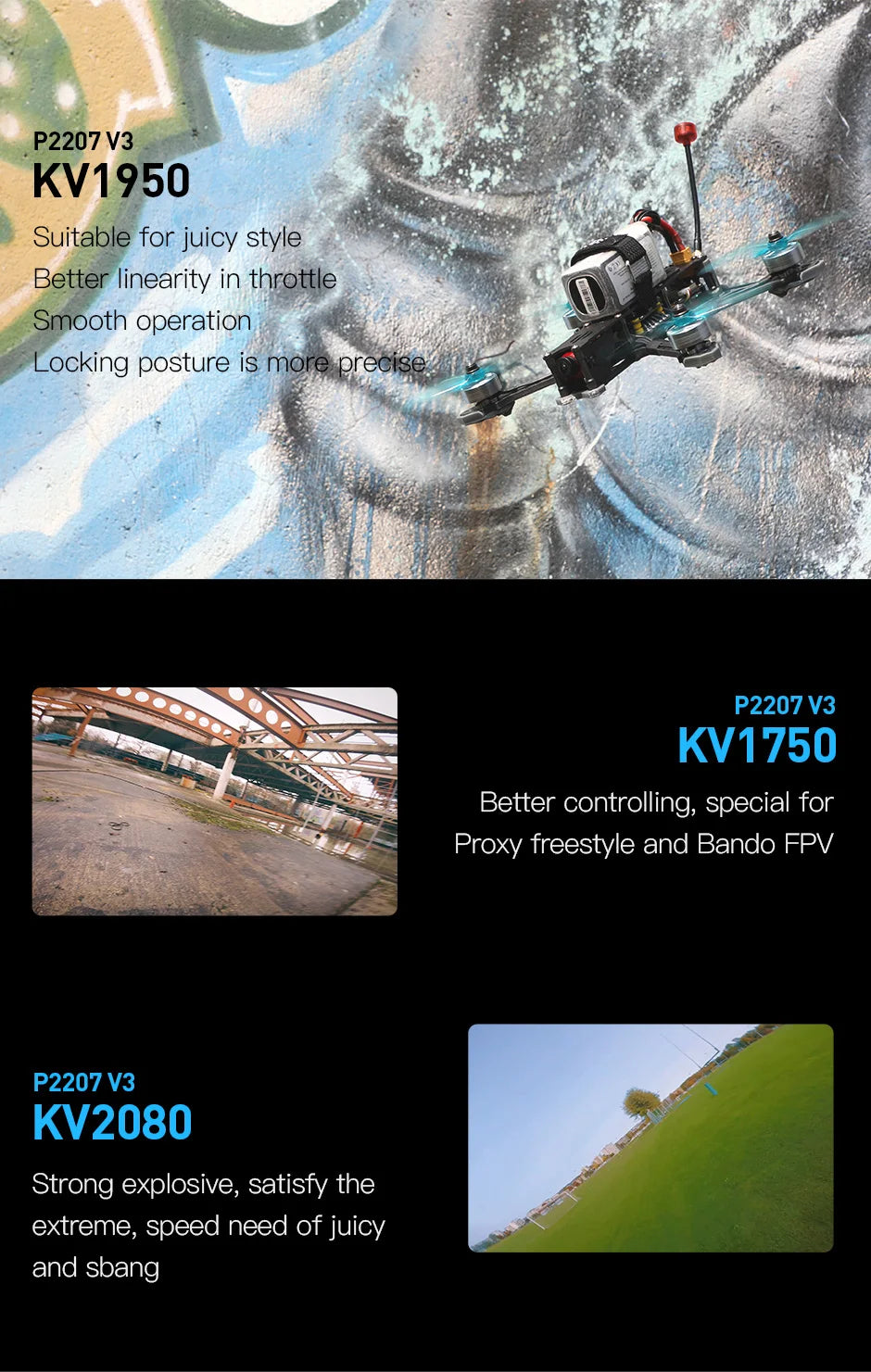 T-motor, P2207 V3 KV1950 Suitable for juicy style Better linearity in throttle