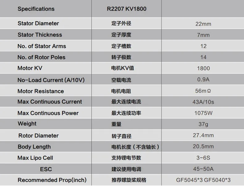 Sunnysky R2207 2207 محرك بدون فرشاة 2580KV 1800KV لطائرة RC بدون طيار FPV سباق متعدد الدوار لتقوم بها بنفسك قطع غيار الإطار Accs 7 Sunnysky R2207 2207 Brushless Motor, Specifications R2207 KV18O0 Stator Diameter 27V6Z 22