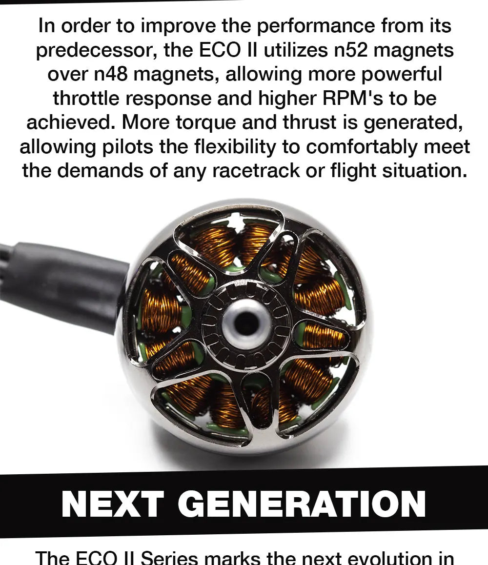 Gift In Stock Newest Emax Official ECO II Series 2807 1300KV 1700KV 1500KV Brushless Motor for RC Drone FPV Racing 10 ECO Il utilizes n52 magnets over n48 magnets, allowing