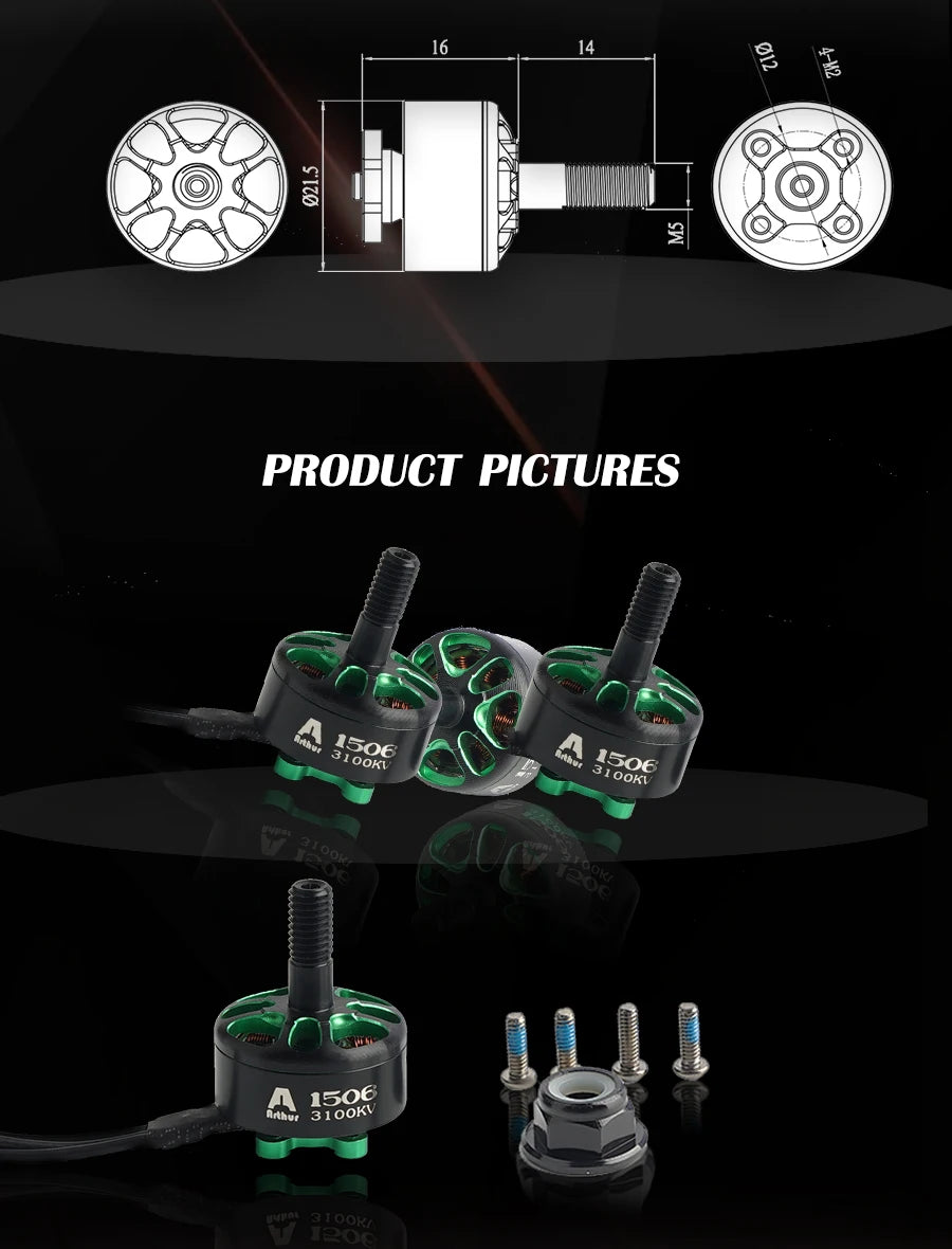 Flashhobby Arthur Series A1506 3100KV 3-6S / 4300KV 3-4S Racing Edition محرك بدون فرشاة لأجزاء RC FPV Racing Drone RC 12 A1506 aluminum brushless motor KV: 3100KV/4300KV Configur