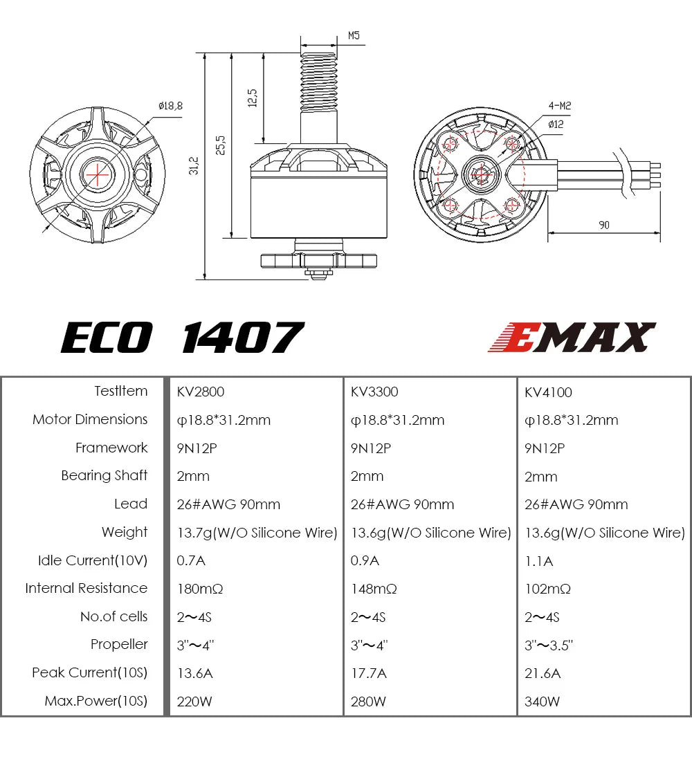 EMAX ECO 1407 مايكرو سلسلة 2 ~ 4S 3300KV 4100KV فرش السيارات ل FPV سباق بدون طيار RC الطائرة بدون طيار كوادكوبتر أجزاء 9 EMAX ECO 1407 Micro Series