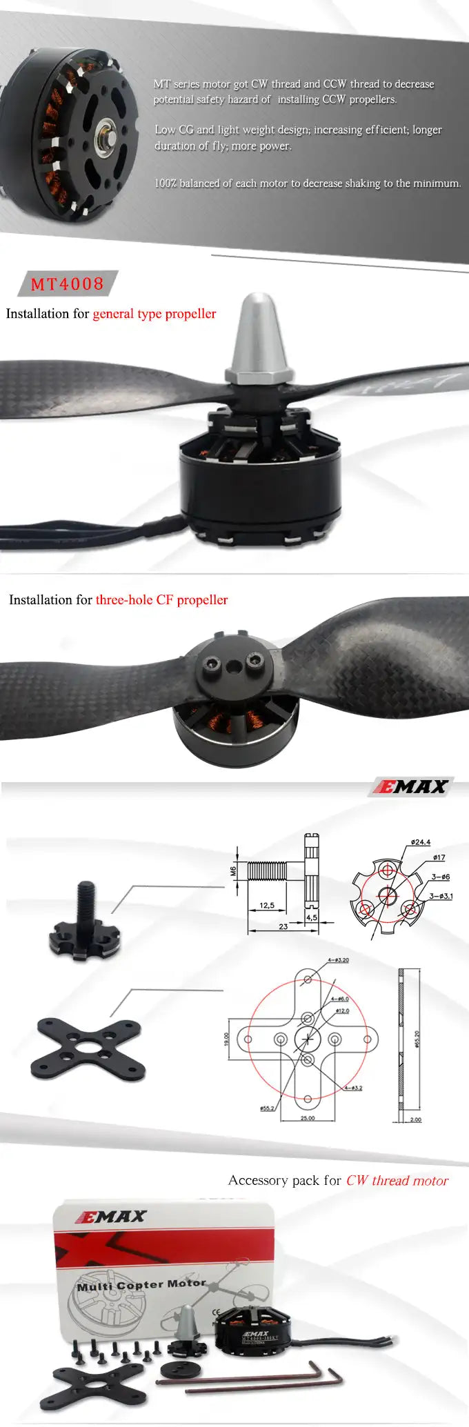 MT series motor got CW thread and CCW thread to decrease potentlal safety